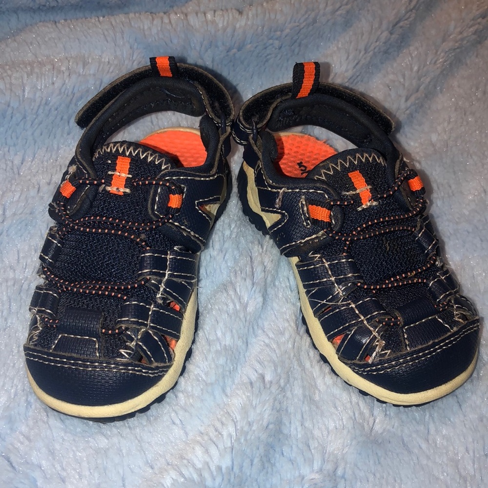 Carters close toed navy blue and orange sandals